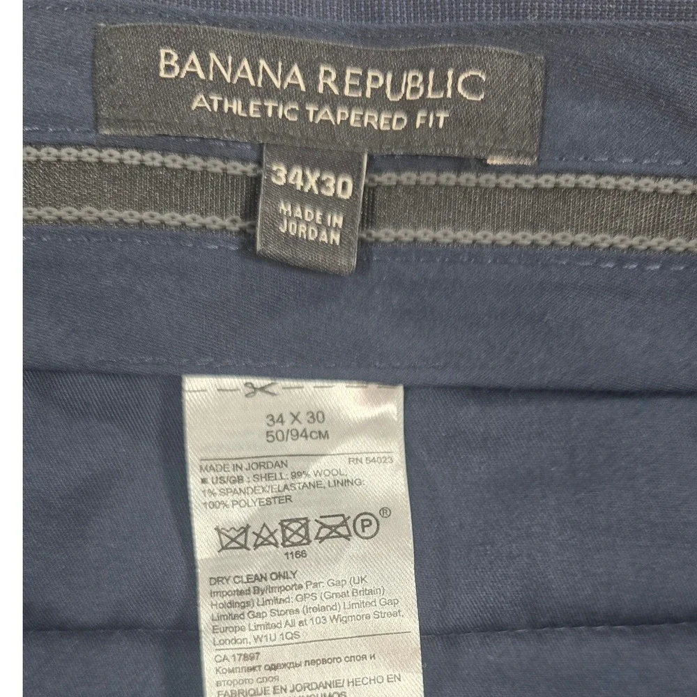 Banana Republic Athletic Tapered Wool Blend Dress Pants Navy 34x30 (26.5) Mens